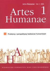 Okładka: Artes Humanae, vol. 1/2016: Problemy i perspektywy badawcze humanistyki