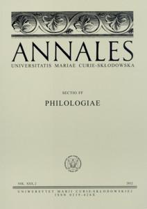 Okładka: Annales UMCS, sec. FF (Philologiae),  vol. XXX, 2 
