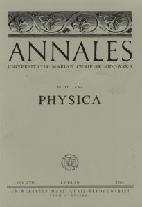 Okładka: Annales UMCS, sec. AAA (Physica), vol. LVII