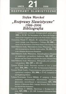 Okładka: Rozprawy Slawistyczne 1986-2006. Bibliografia