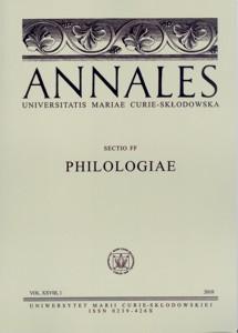 Okładka: Annales UMCS, sec. FF (Philologiae), vol. XXVIII, 1