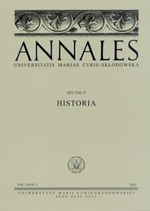 Okładka: Annales UMCS, sec. F (Historia), vol. LXVII, 2 