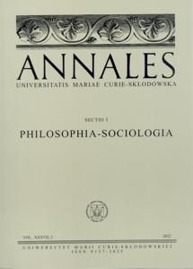Okładka: Annales UMCS, sec. I (Philosophia - Sociologia), vol. XXXVII, 2